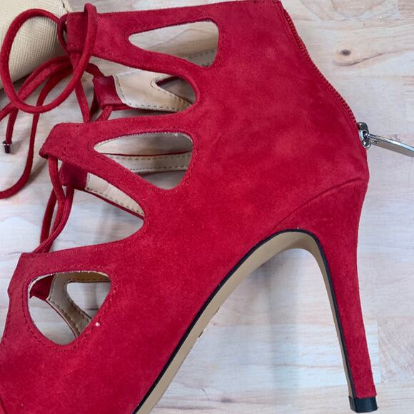 Vince Camuto Suede Red Cutout Heels - Picture 3 of 8